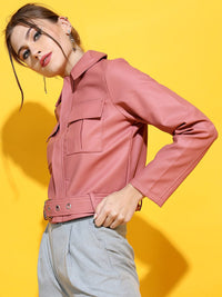Tokyo Talkies Women Rose Leather Crop Tailored Jacket