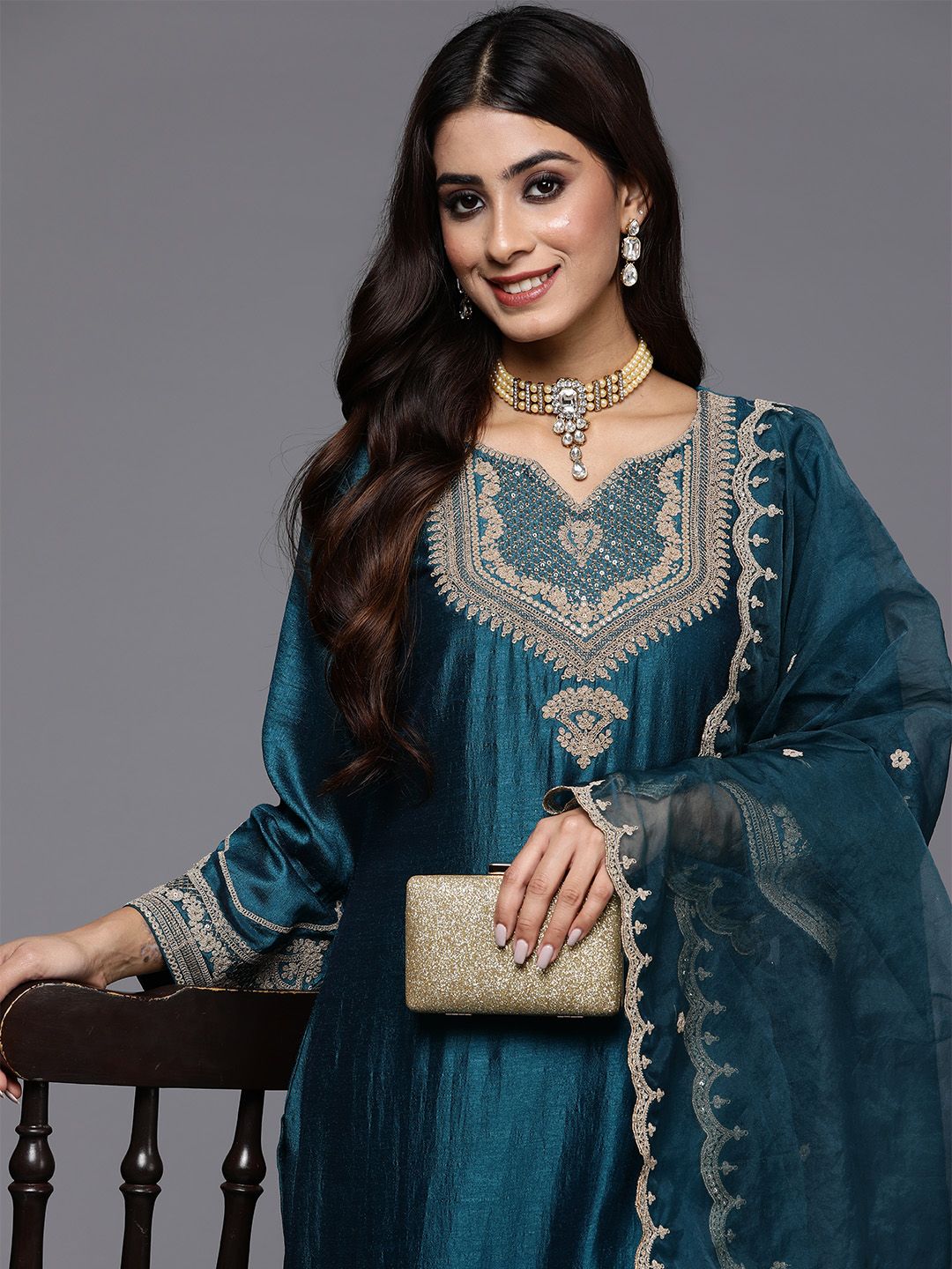 Indo Era Women Embroidered Regular Kurta with Trousers & Dupatta