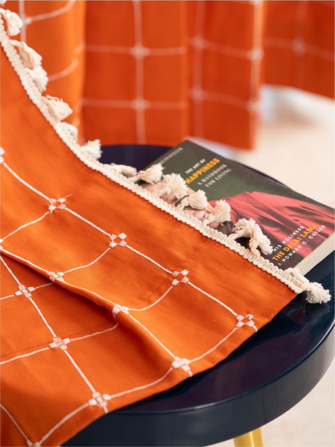 URBAN SPACE Orange & White Embroidered Long Door Curtain