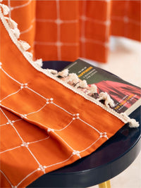 URBAN SPACE Orange & White Embroidered Long Door Curtain