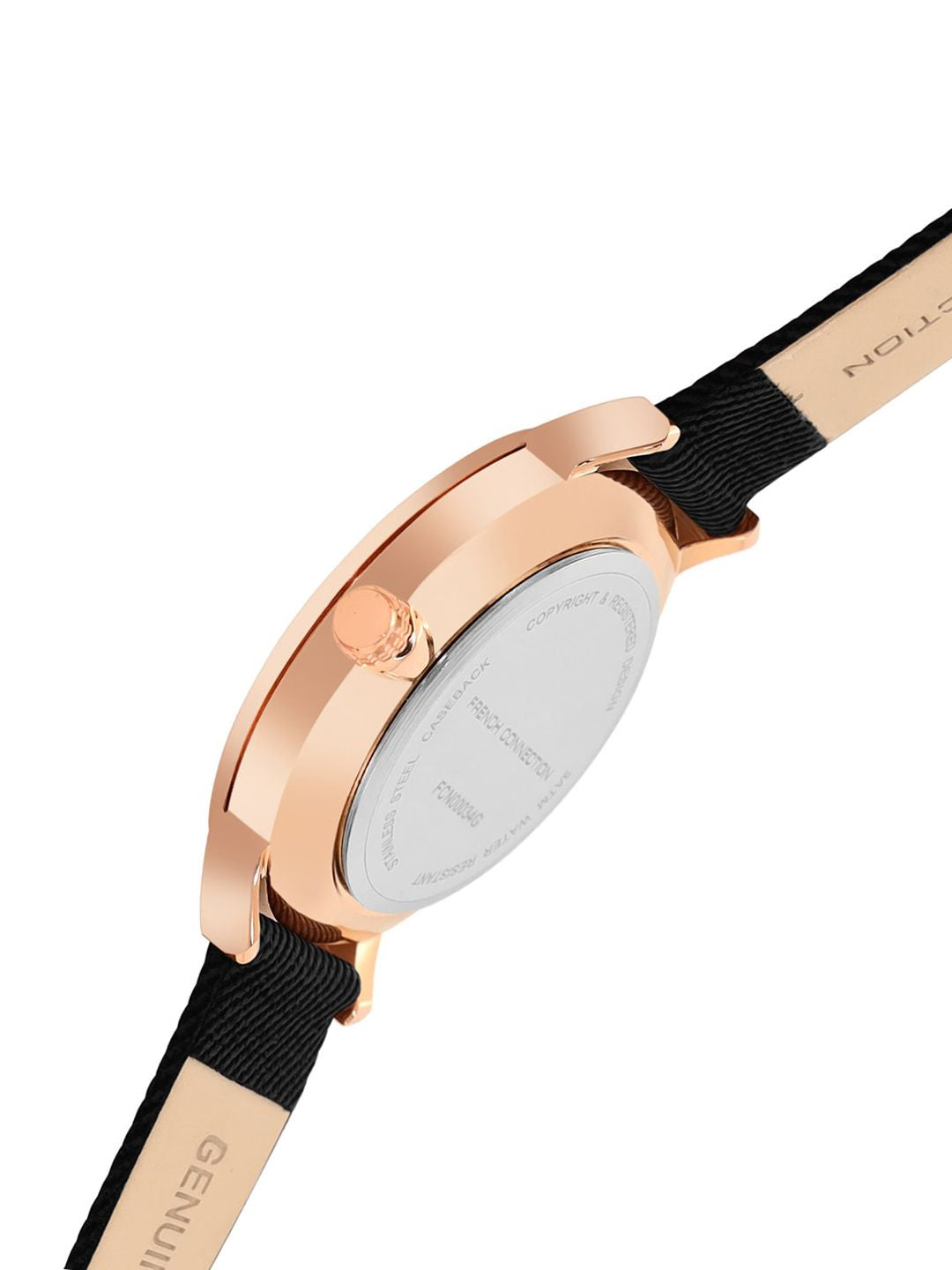 French Connection Men Rose Gold-Toned Dial & Black Leather Straps Analogue Watch