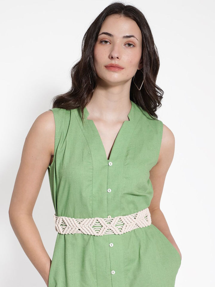 Rareism v Linen Linen A-Line Midi Dress