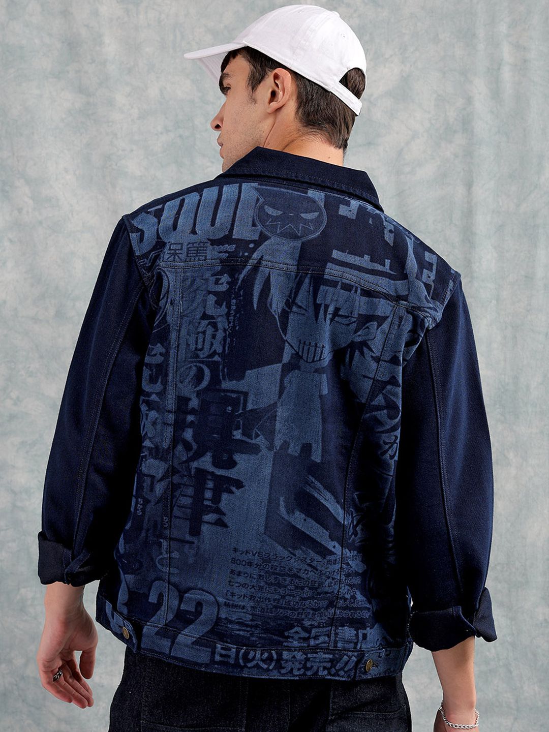 The Indian Garage Co Men Slim Fit Washed Denim Jacket with Flap Pockets