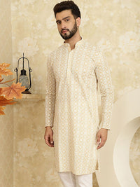 SOJANYA Kurta Kapas Tulen Bersulam Bunga Labuci Mandarin Kolar Lurus