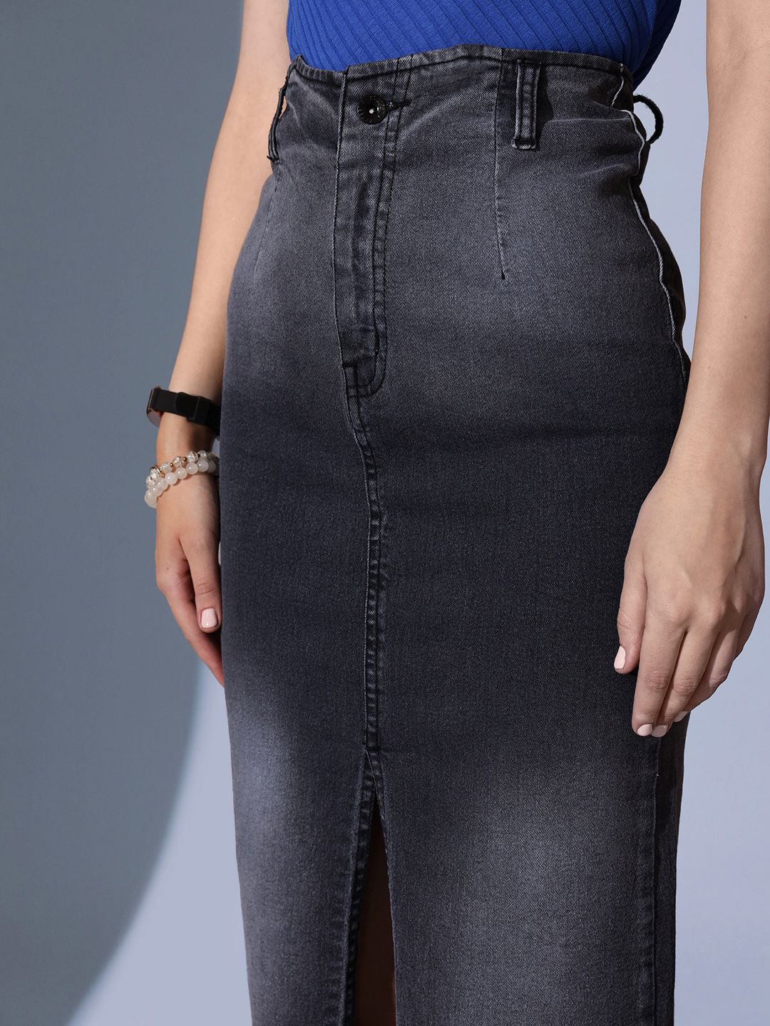 STREET 9 Silt Denim Straight Midi Skirts