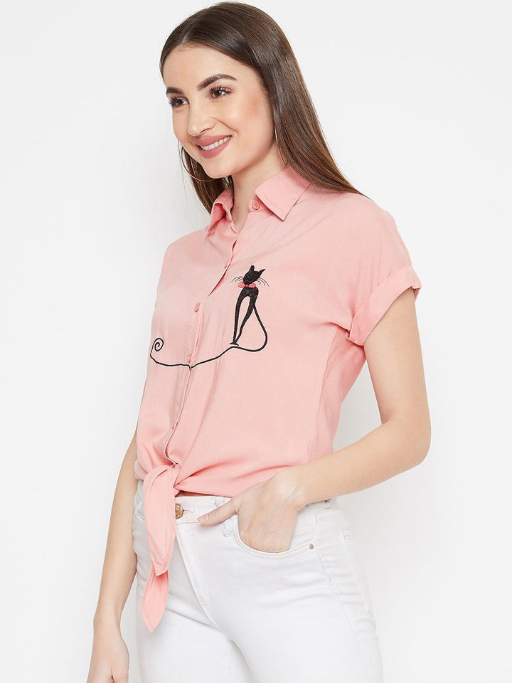 Berrylush Women Pink Embroidered Shirt