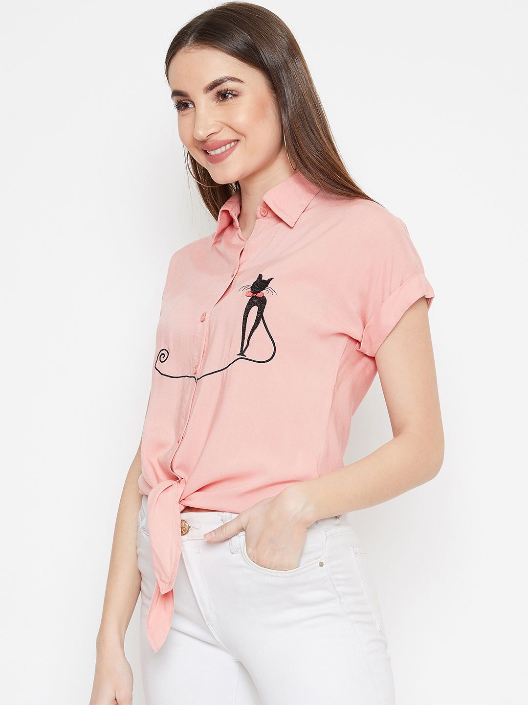 Berrylush Women Pink Embroidered Shirt