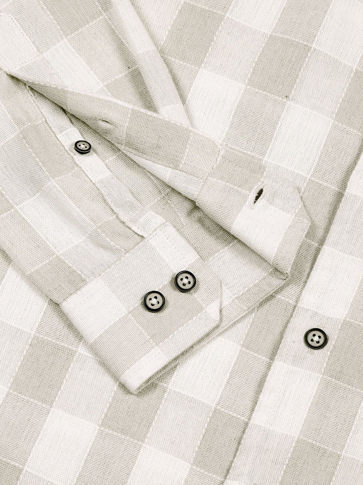 Thomas Scott Men Classic Slim Fit Spread Collar Windowpane Checked Cotton Casual Shirt