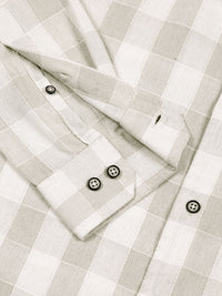 Thomas Scott Men Classic Slim Fit Spread Collar Windowpane Checked Cotton Casual Shirt