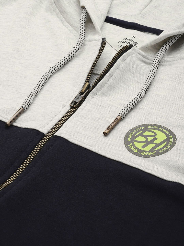 Being Human Colourblocked Pure Cotton Hooded Sweatshirt