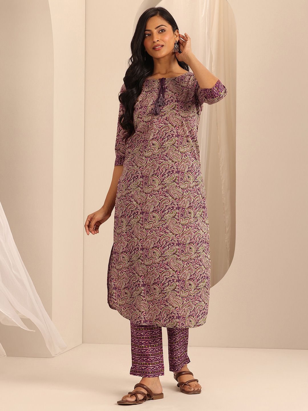 Libas Women Paisley Printed Regular Pure Cotton Kurta with Trousers