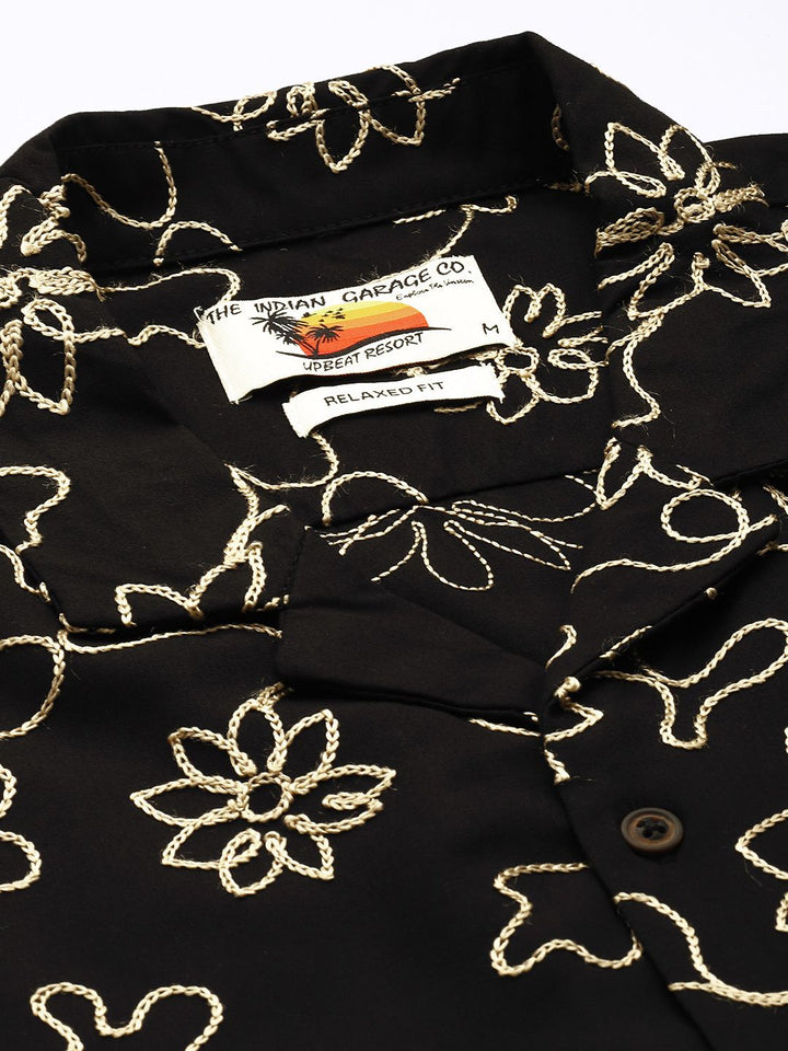 The Indian Garage Co Floral Embroidered Drop-Shoulder Sleeves Relaxed Fit Casual Shirt