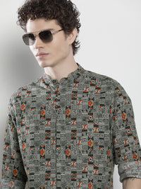 The Indian Garage Co Men Green & Red Printed Cotton Casual Shirt