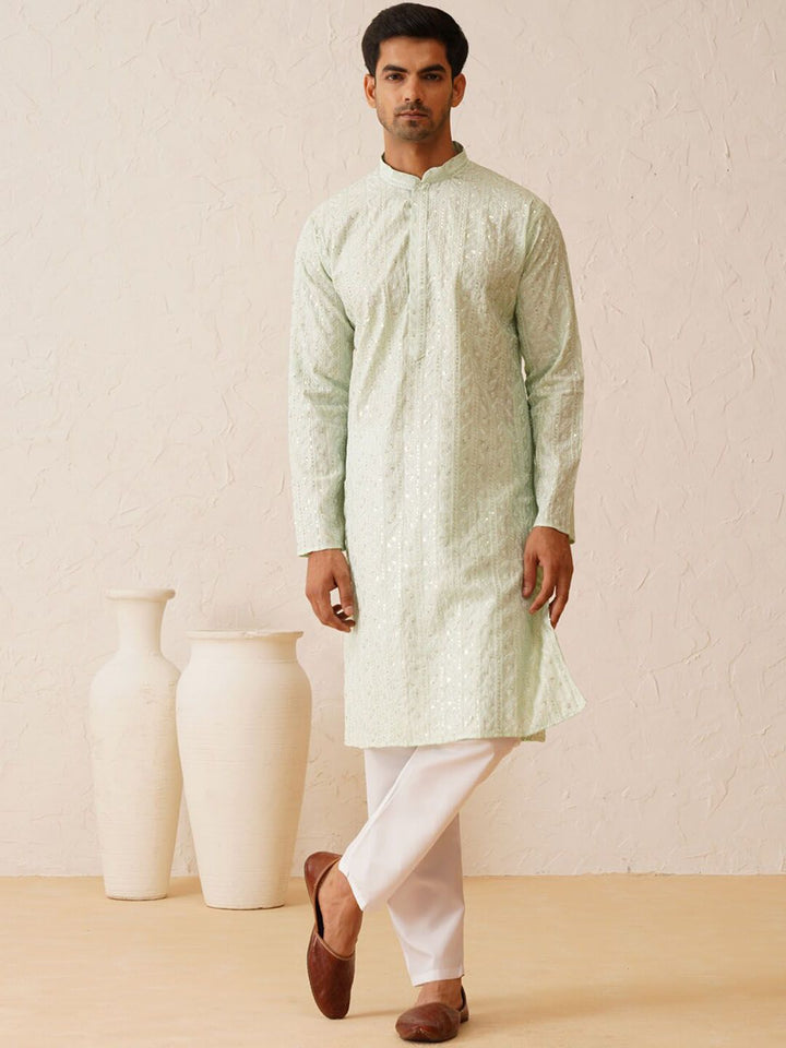 SOJANYA LUXE Ethnic Motifs Embroidered Mandarin Collar Sequined Straight Kurta