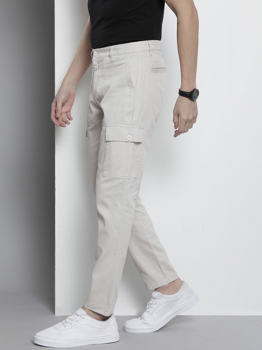 The Indian Garage Co Men Slim Fit Pure Cotton Cargos