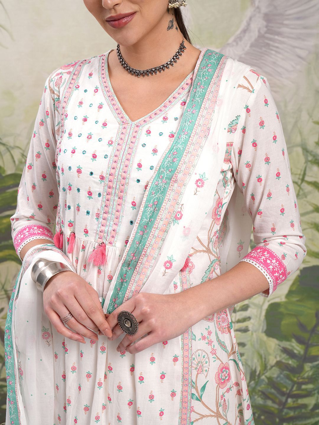 Vishudh Floral Printed Regular Pure Cotton Kurta with Trouser & Dupatta