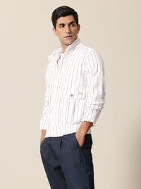 Mr Bowerbird Stand Collar Striped Bomber Jacket