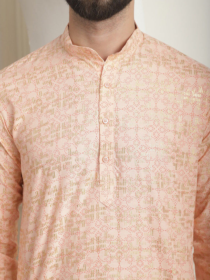 SOJANYA Foil Printed Mandarin Collar Cotton Kurta