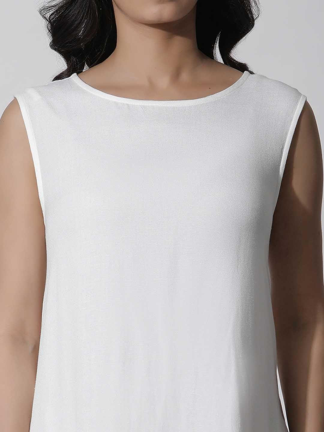 W Self Design Round Neck Sleeveless A-Line Dress