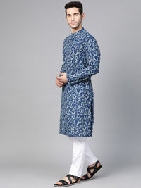 See Designs Indigo Abstract Printed Straight Pure Cotton Kurta with Pyjamas
