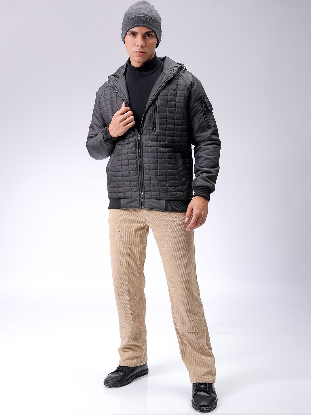 The Indian Garage Co Men Hooded Slim Fit Bomber Jacket