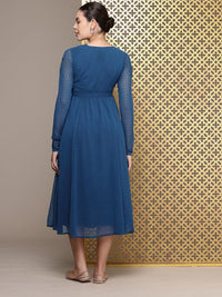 House of Pataudi Jashn Self Designed Embroidered Detail A-Line Midi Dress