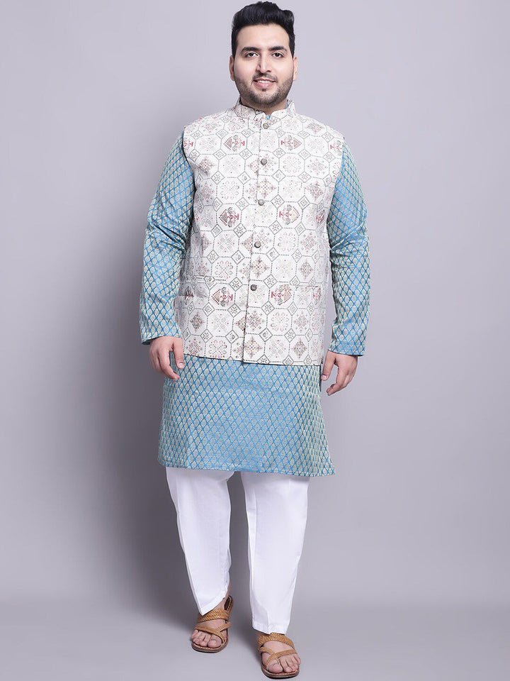 SOJANYA PLUS Ethnic Motifs Woven Design Kurta With Pyjamas & Nehru Jacket