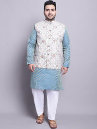 SOJANYA PLUS Ethnic Motifs Woven Design Kurta With Pyjamas & Nehru Jacket