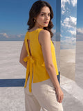 Mamicha Women's Woven Back Tie-Up Cut-Out Round Neck Sleeveless Top