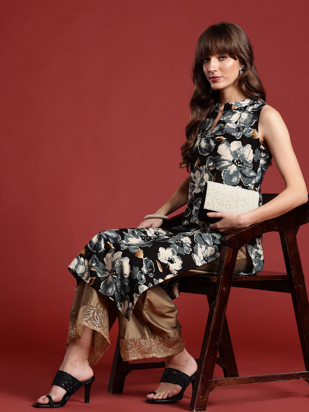Anouk Floral Printed A-Line Kurta