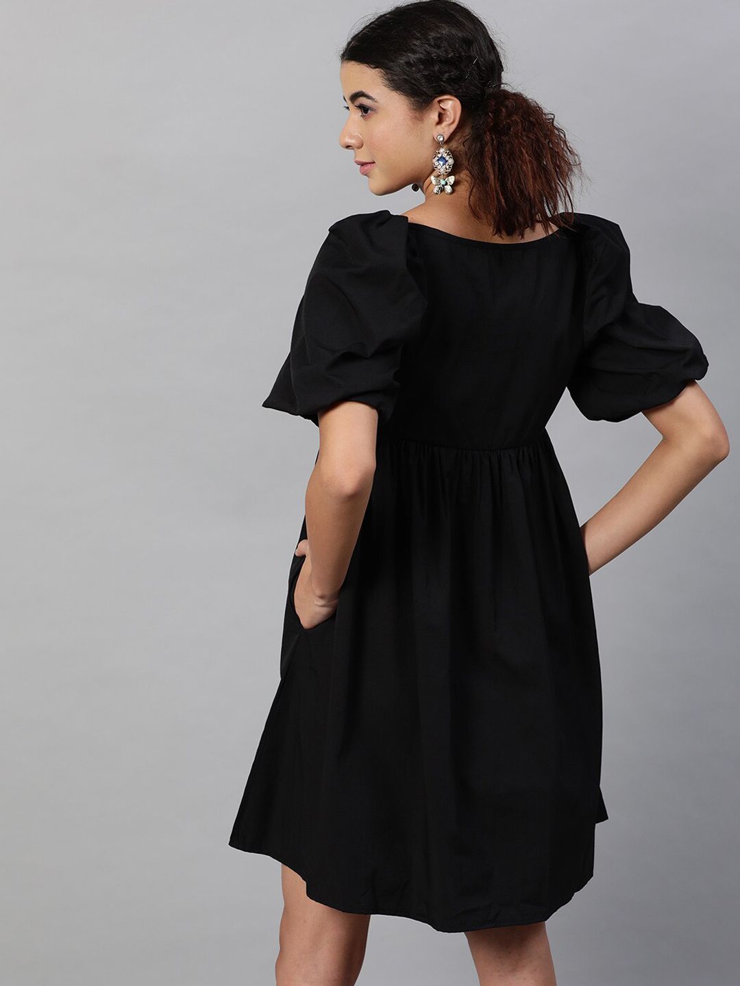 STREET 9 Women Black A-Line Pure Cotton Dress