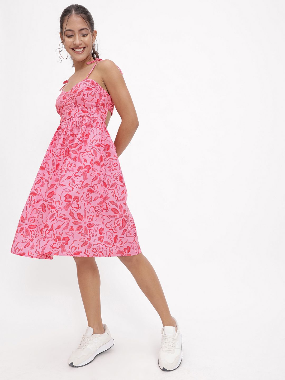 DressBerry Barbiecore Floral Fantasy Strappy Knee Length Dress
