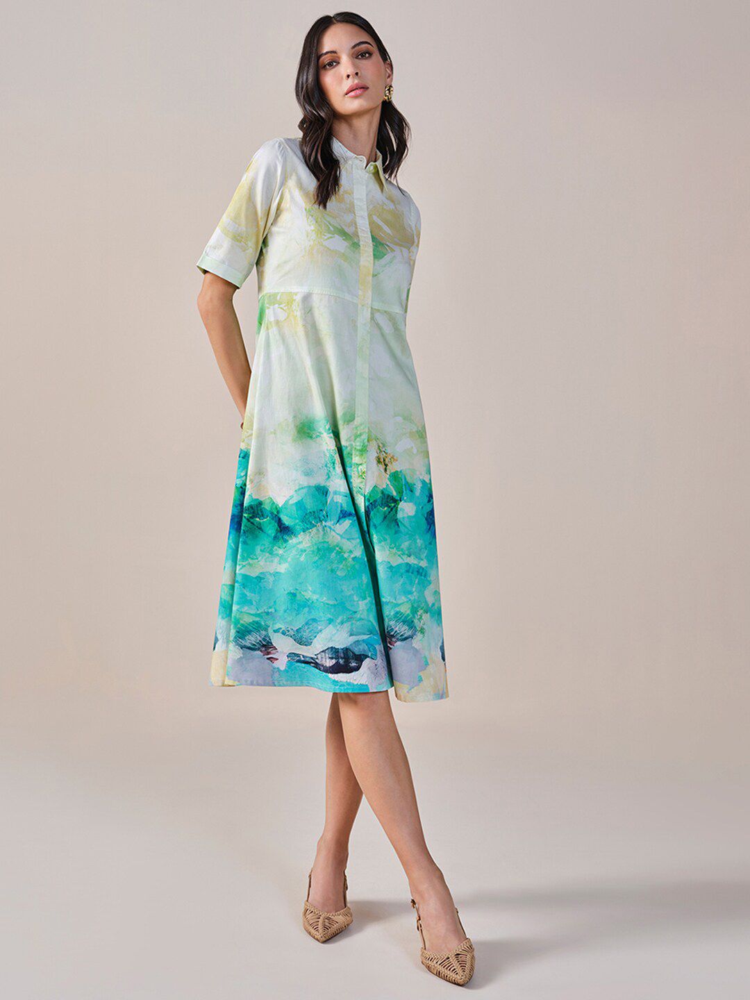 AND Tie and Dye Print Shirt Dress