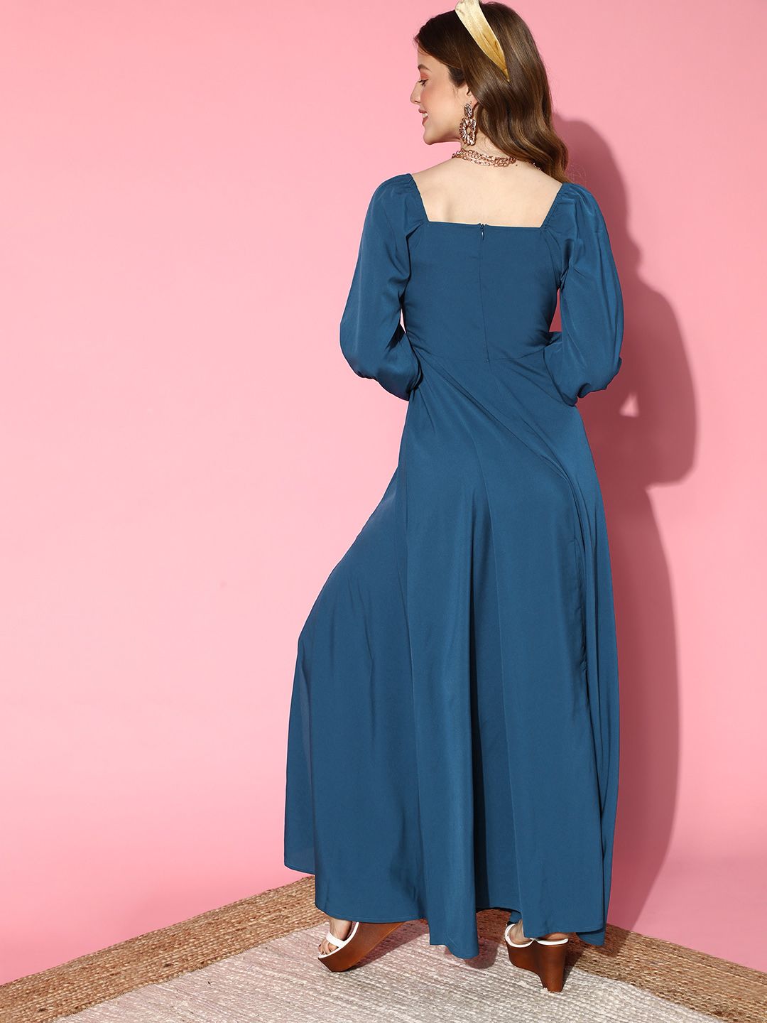 Berrylush Women Stunning Blue Solid Peekaboo Bottom Dress