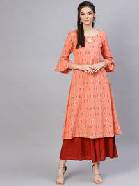 SOJANYA Women Orange & Red Printed A-Line Kurta