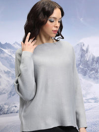 Tokyo Talkies Grey Boat Neck Acrylic Pullover