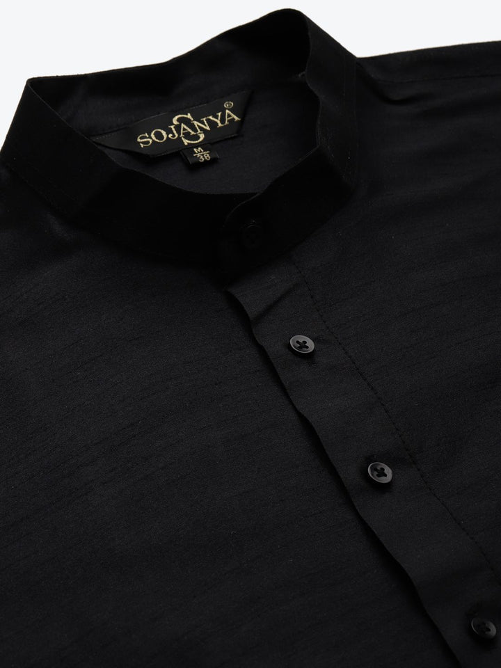 SOJANYA Men Black Kurta with Churidar & Nehru Jacket