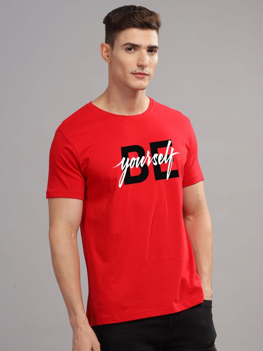 ADRO Men Typography Printed Applique T-shirt