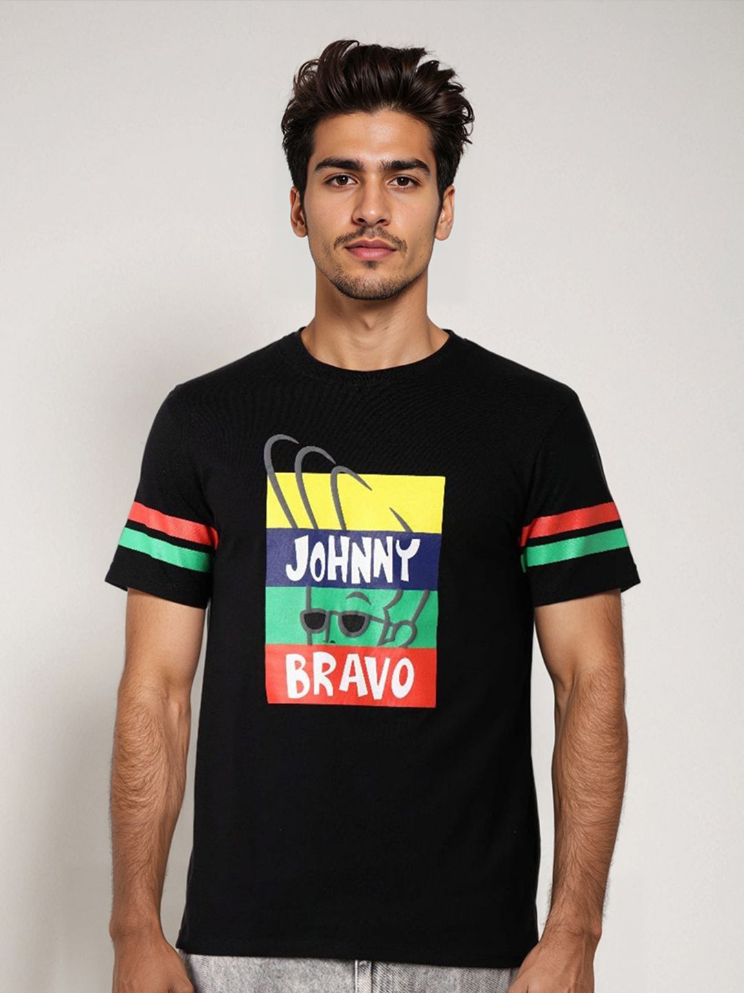 The Indian Garage Co Men Johnny Bravo Typography Printed Cotton Slim Fit T-shirt