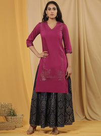 W Geometric Printed Regular Beads and Stones Kurta with Skirt
