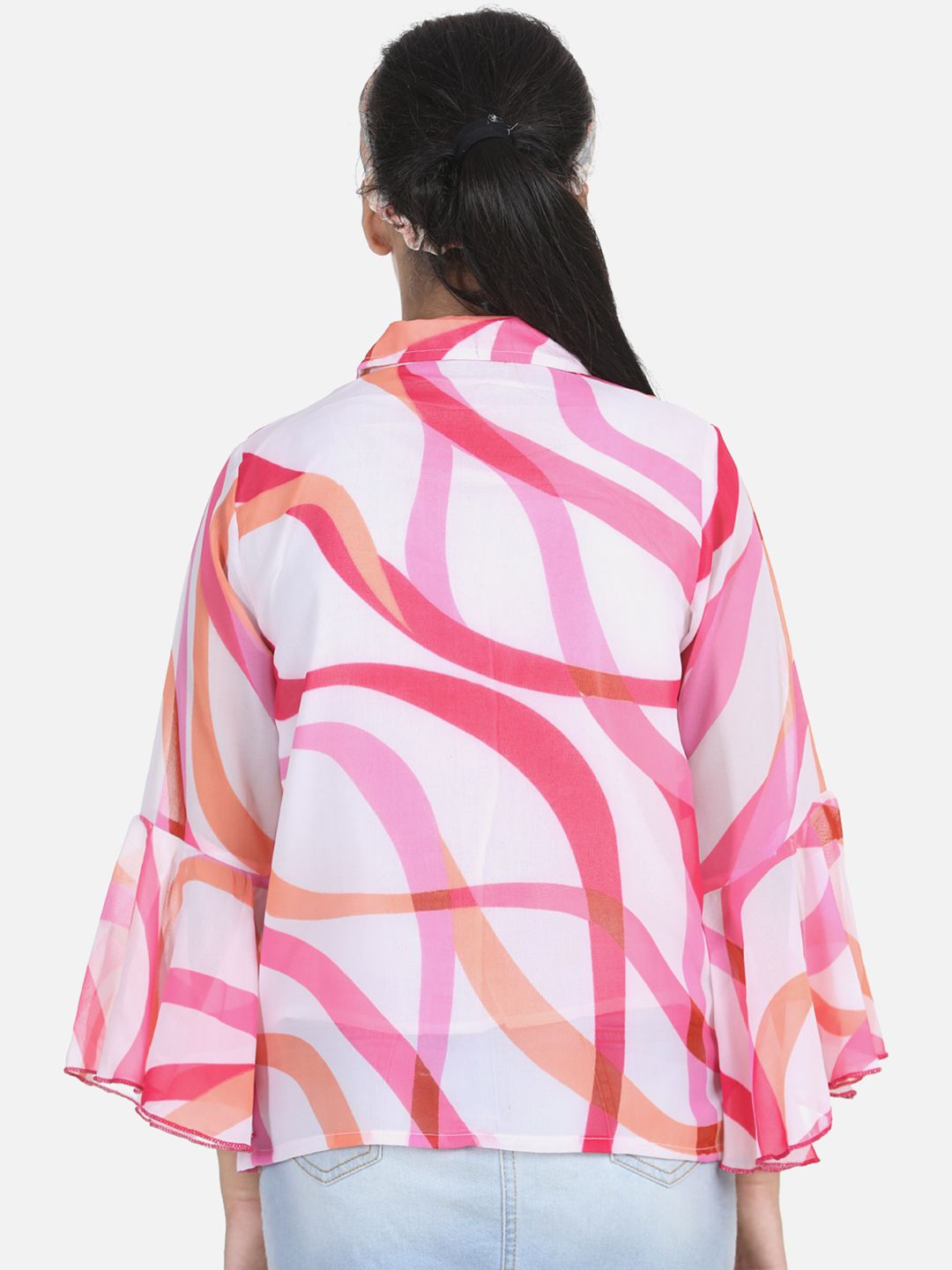 Cutiekins White & Pink Crepe Shirt Style Top