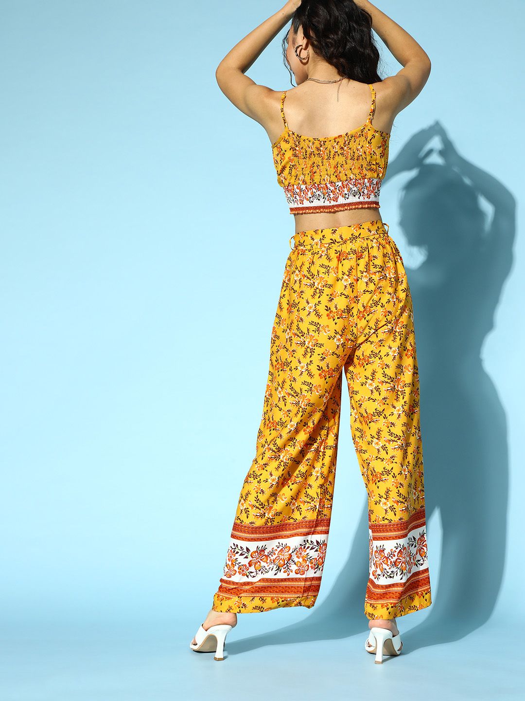 Berrylush Women Bright Yellow Printed Top with Trousers