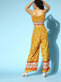 Berrylush Women Bright Yellow Printed Top with Trousers