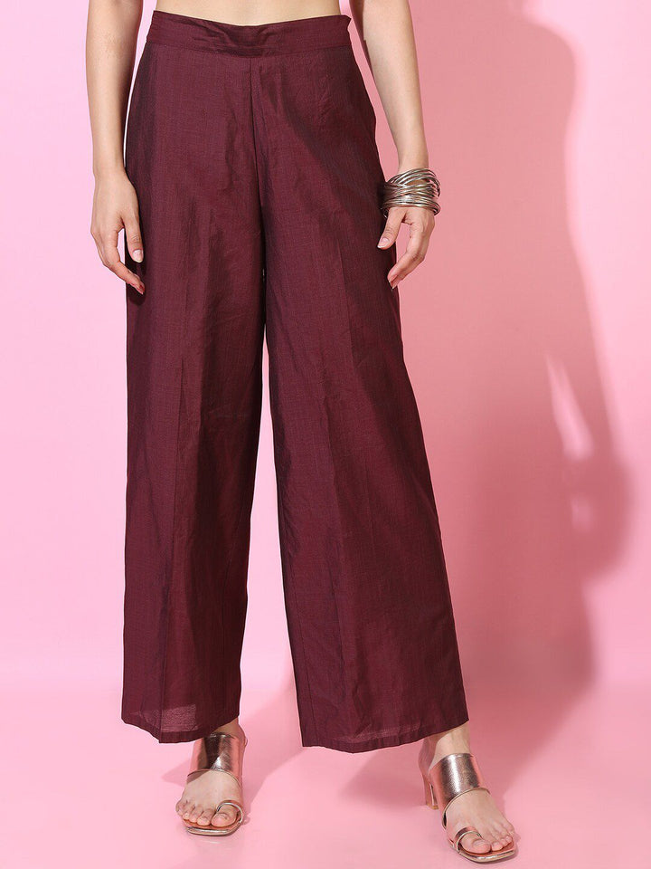 Vishudh Women Maroon Floral Embroidered Kurta with Palazzos