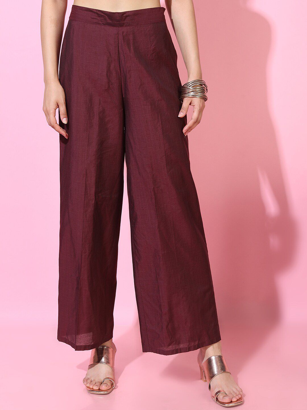 Vishudh Women Maroon Floral Embroidered Kurta with Palazzos