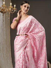 Saree mall Pink Woven Design Silk Cotton Banarasi Sarees