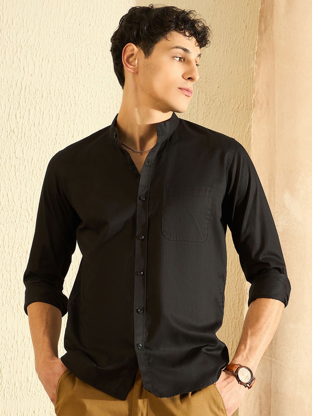 DENNISON Men Black Smart Slim Fit Solid Water & Stain Repellent Pure Cotton Casual Shirt