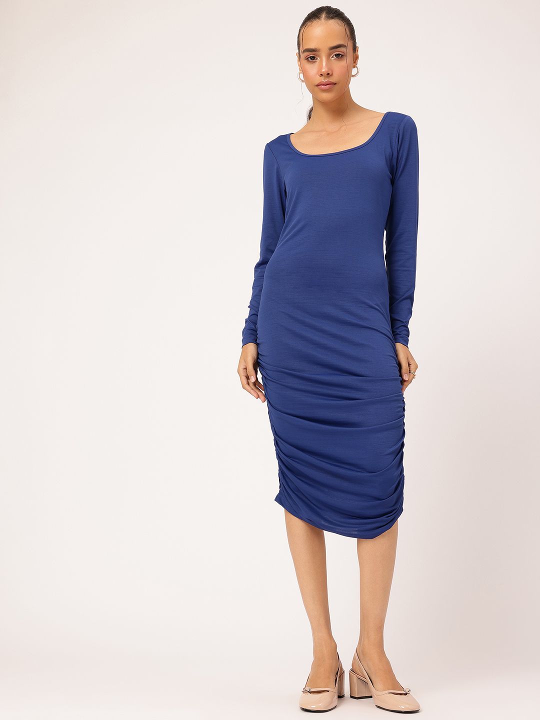 DressBerry Effortless Chic Bodycon Ruched Midi Dress