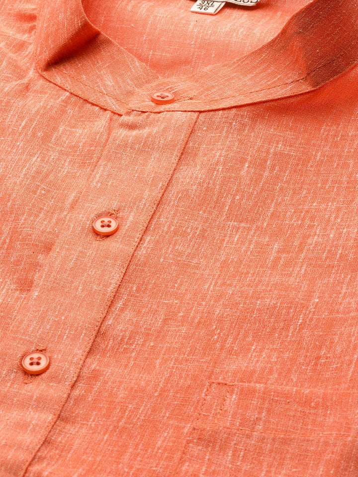 SOJANYA PLUS Men Orange Woven Design Dobby Straight Kurta