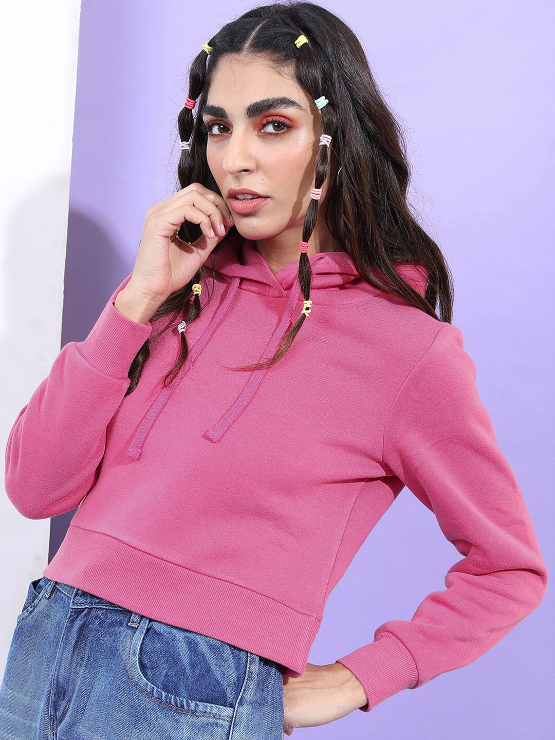 Tokyo Talkies Women Pink Hooded Sweatshirt
